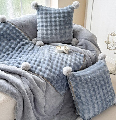 Blue Pom-Pom Cushy-Rug
